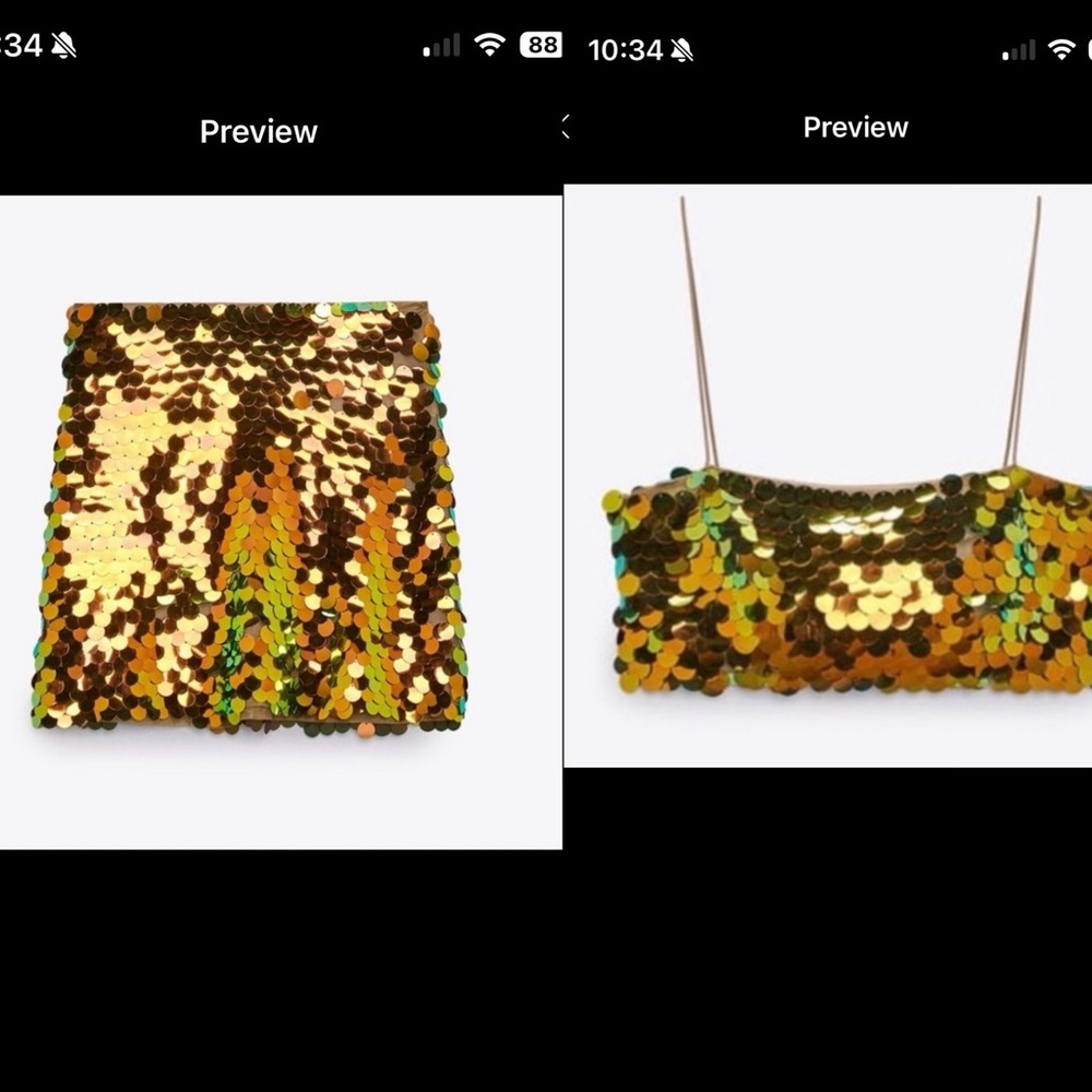 Zara Gold Sequin Crop Top and Skirt Set 
Medium NWT